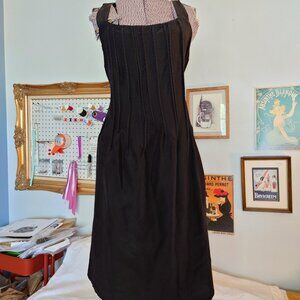 Krista Larson Vintage Cotton Black Slip Dress Ribbed Pleats One Size